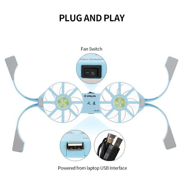 

dr-s05 lapcooling pad folding portable usb powered blue light effect with double fans stand pads