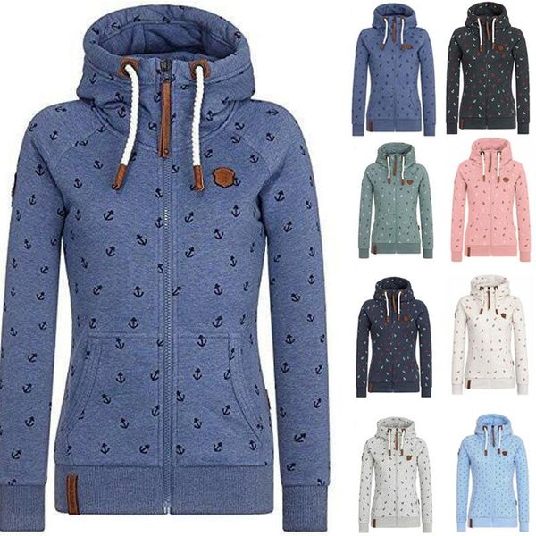 

women hoodies sweatshirt autumn long sleeve zipper print pullover oversize warm winter hooded coat female women's & sweatshirts, Black