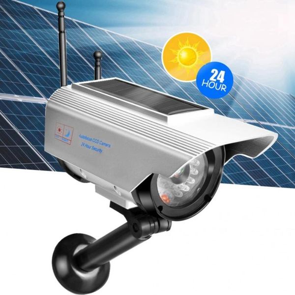 

cameras dummy fake security camera solar power led outdoor surveillance silver cam