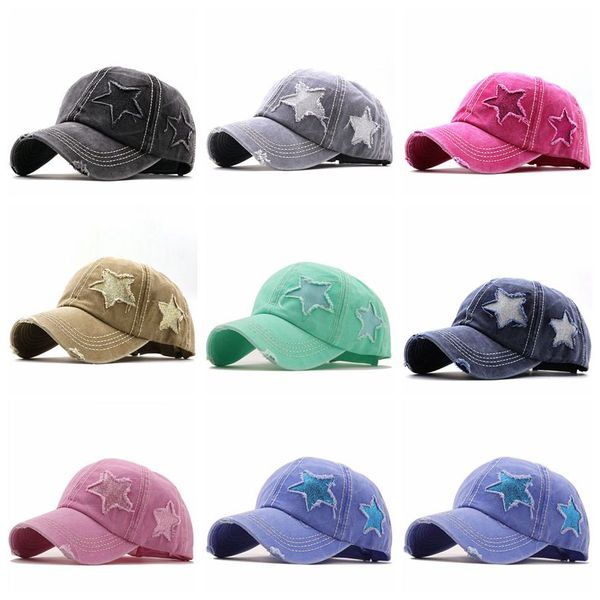 

ponytail hats sequin pentagram baseball cap washed hole net hat classics ball caps women adjustable outdoor sport headgear 5colors wmq1287, Yellow