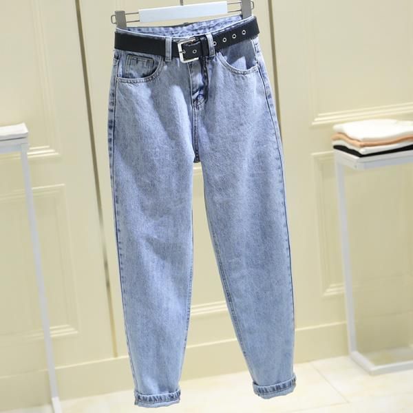 

women's jeans woman pants light-colored spring and autumn loose high waist cropped tappered pantalones vaqueros mujer, Blue