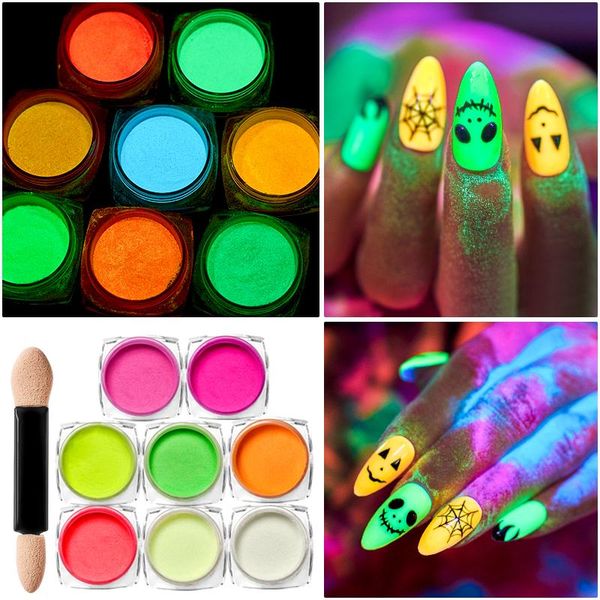 

nail glitter 1pcs luminous powder fluorescen gradient neon shinny pigment dust power for uv gel polish diy art decor, Silver;gold
