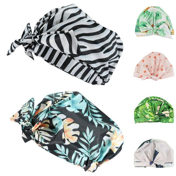 

stripe floral printing reusable shower caps women towel thick double layer waterproof bath hat hair cover