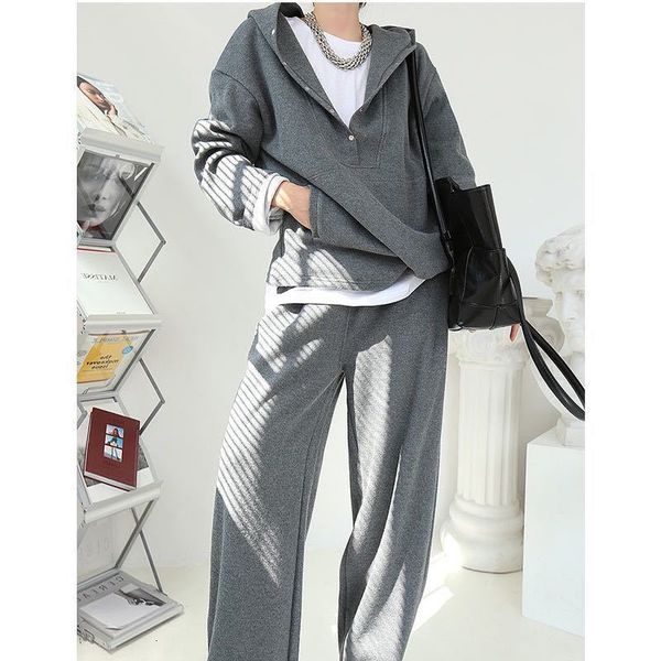 

women's sweaters loose knitted casual set long sleeve button hoodies elastic waist sweat pants women two-piece suit autumn winter, White;black