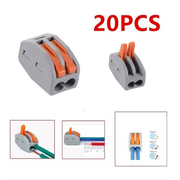 10/20PCS Schnell wiederverwendbarer Federhebel-Klemmenblock Elektrischer 2P-Kabelanschlussdraht 2-Wege