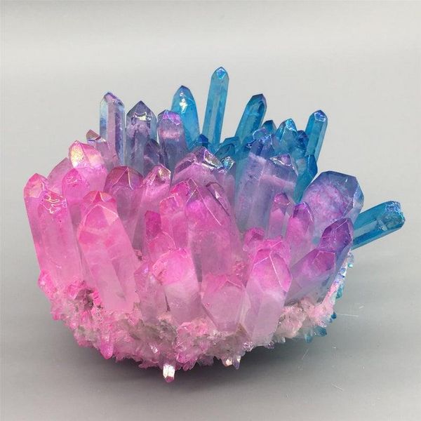 

decorative objects & figurines 300g+ blue+pink titanium quartz crystal cluster,reiki healing,mineral samples,home decoration,crystal vug,for