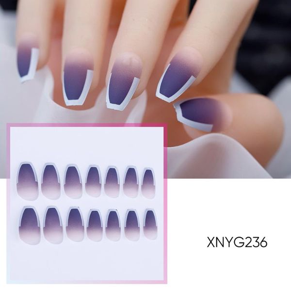

false nails 24 pieces diy european and american color-slicing ballet gradient purple french fake nail piece wearing finished, Red;gold