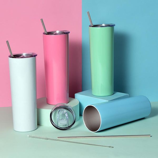 

mugs 20oz stainless steel sublimation diy skinny tumbler cup with straw travel double wall vacuum insulated coffee