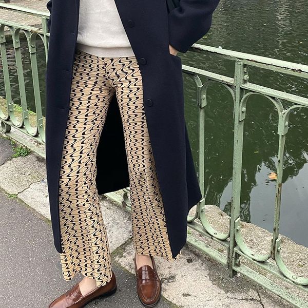 

high waist khaki wide leg pants women fashion print vintage straight trousers female long pants 2021 y2k casual fashion, Black;white