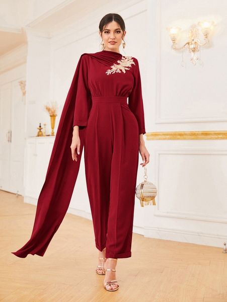 

floral applique draped detail jumpsuit v8ny#, White