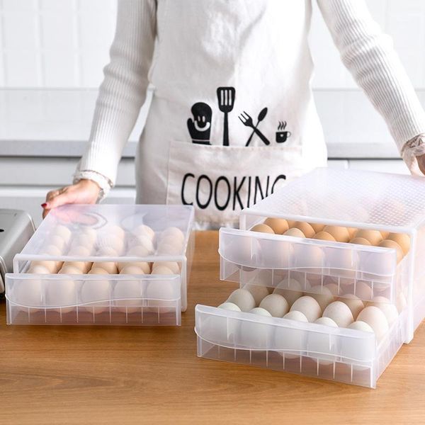 

sanguocao storage bottles & jars egg tray household box drawer-type refrigerator plastic transparent dumpling double layer