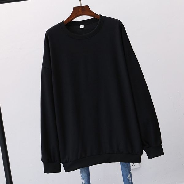 

300kg large women's dress solid color round neck clean version sweater 2020 autumn new korean loose long sleeve blouse, Black