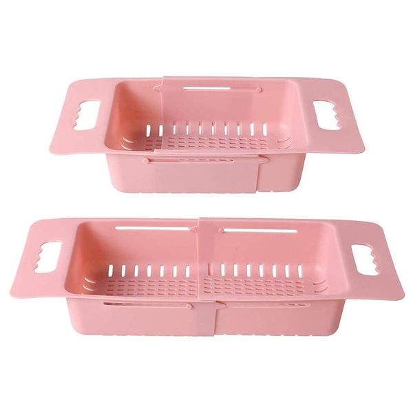 

storage baskets 2pcs expandable colander,fruits vegetables drain basket drying rack,adjustable strainer over the sink for kitchen