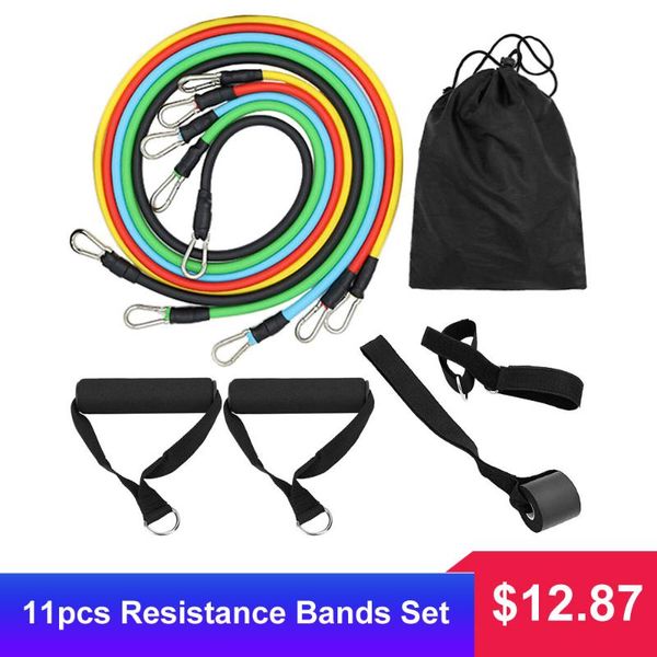 

11pcs resistance bands set sports home fintess exercise tube door anchor ankle straps cushioned handles with carry bags