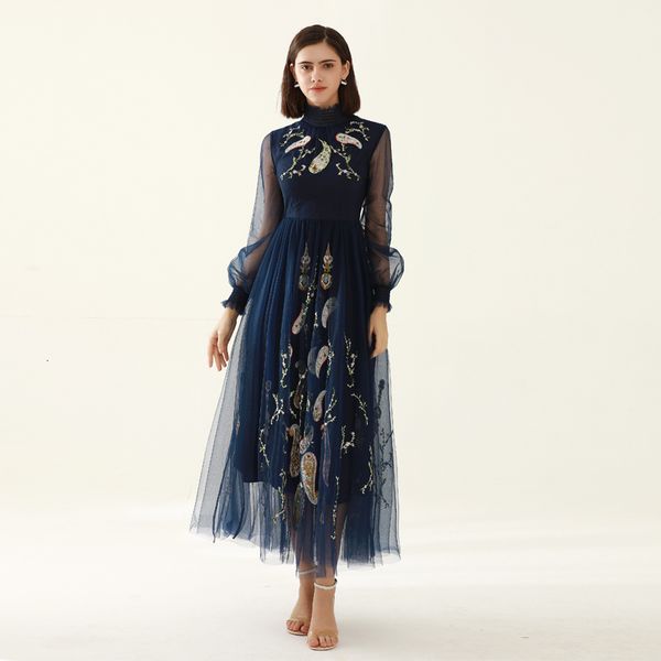 

dressed runway designer spring fall feminine fashion embroidered retro stylish impression long crocheted party dress, Black;gray