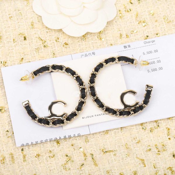 

charm large round shape dangle drop earring with genuine leather in 18k gold plated for women wedding jewelry gift have box stamp ps7299, Silver