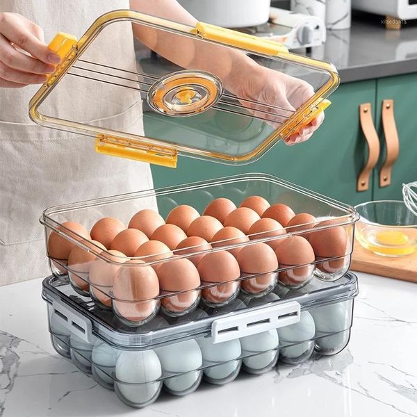

storage bottles & jars 18/24 grid household egg refrigerator organizer plastic box kitchen tray container with lid