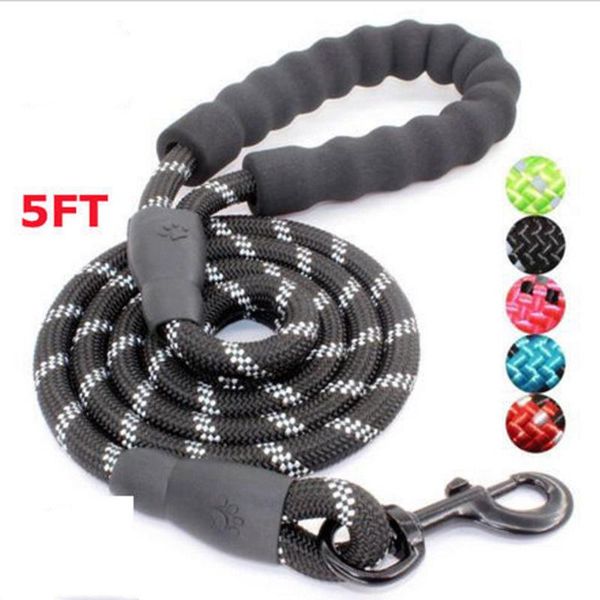 

dog collars & leashes 5ft strong pet leash climbing rope reflective thread night safe padded handle nylon running for small large dogs