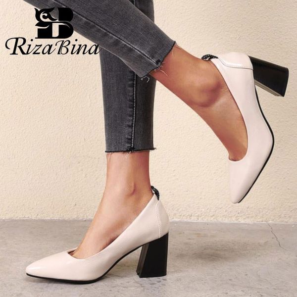 

dress shoes rizabina plus size 32-48 fashion women pumps simple style slip on stylish thick heels pointed toe footwear, Black