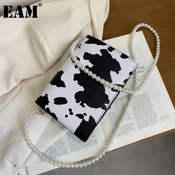 

[eam] women summer pearls chains small pu leather flap personality all-match crossbody shoulder bag fashion 2021 18a2238 bags