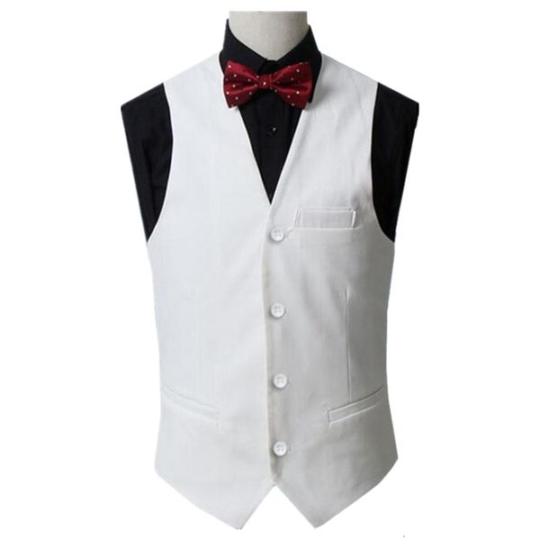 

men's vests men vest male design without sleeves suit vintage gilet v-necked fine white fit wedding 6xl 5xl, Black;white