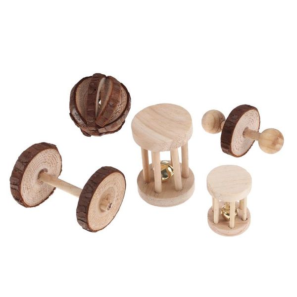 

small animal supplies 5pcs hamster chew toys natural wooden pine dumbells exercise bell roller teeth care molar for rabbits rat guinea parro