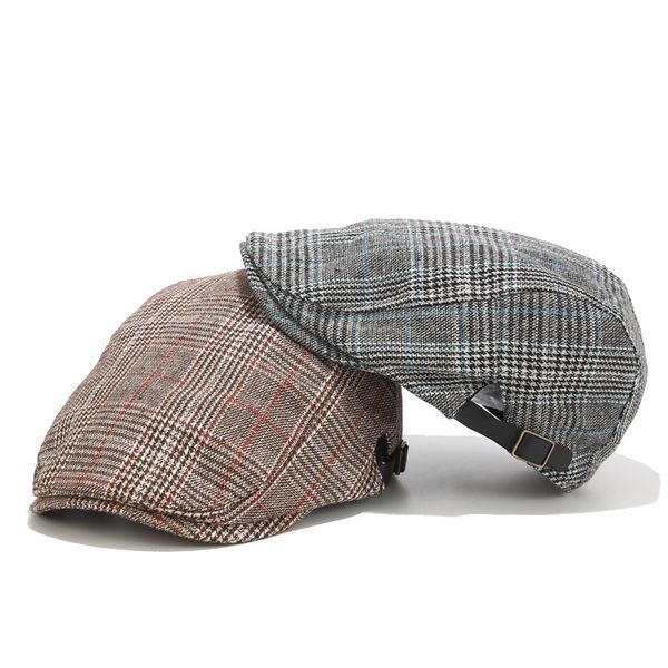 

men's beret new art youth versatile hat casual progressive hat women's plaid cap fashion, Blue;gray