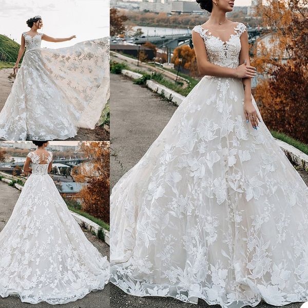 

2021 white a line wedding dresses plus size bridal gowns jewel neck appliques covered button sleeveless vestios de novia