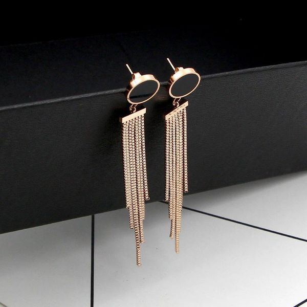 

stud 2021 black pie tassel chain titanium steel rose gold earrings girl for women jewelry stainless, Golden;silver