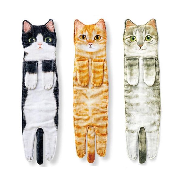 

cartoon cat shape towel household quick dry hand cute animal absorbent microfiber 15x52cm lightweight bath
