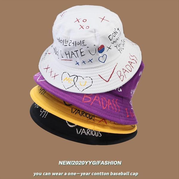 

k40 bucket hat hip hop sun female male casual fashion fisherman summer wild hats personality graffiti basin, Blue;gray