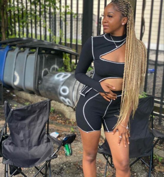 

women's tracksuits asymmetrical knitted two piece set women irregular hollow out bright line decoration one-shoulder long sleeve street, Gray