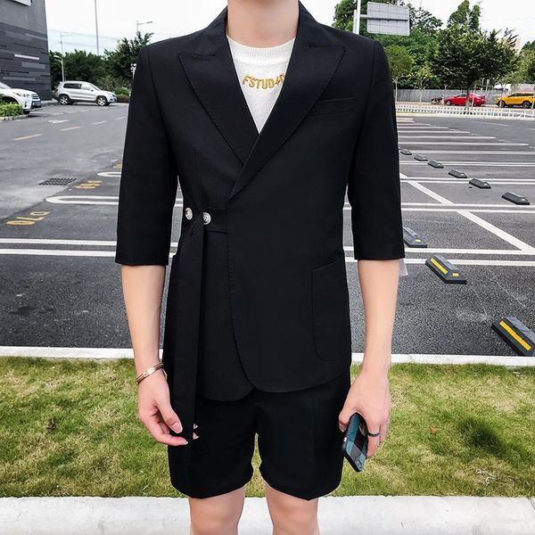 

men's suits & blazers trajes de hombre summer korean fashion men suit business tuxedo slim fit ternos masculino half sleeve casual shor, White;black