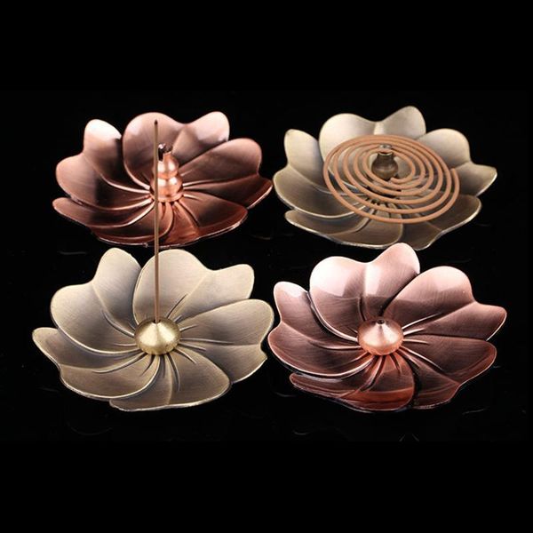 

fragrance lamps home decor 1pc alloy incense burner stick holder plate buddhism lotus censer bronze nasturtium