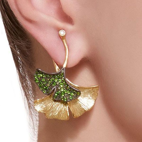 

dangle & chandelier bohemia ginkgo biloba dual color plant leaves drop earrings gold shiny green crystal for women gifts h4d274, Silver