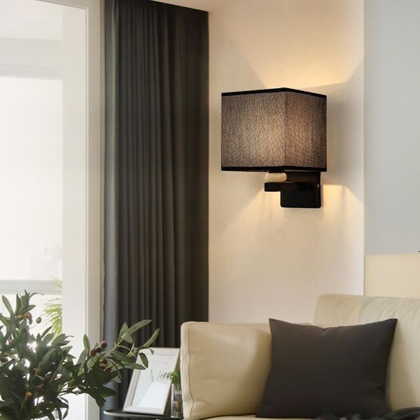 

wall lamp modern nordic style e27 lamps iron plated indoor bedroom fabric light reading study living room decoration fixture