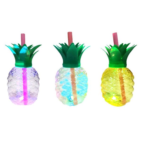 

mugs 3pcs 500ml pineapple shape cups with straw and light beach party decor