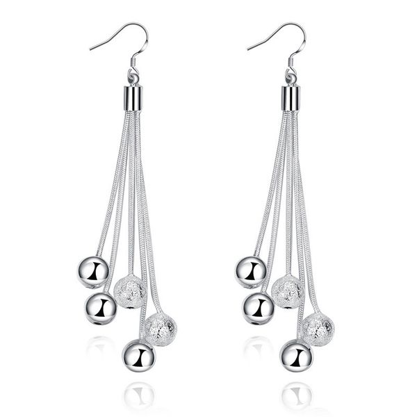 Adorável prata banhado Dangle Borla Ball Brincos Brincos de Lixamento das Mulheres Pingente Pingente Dangling Fishhook Gancho Moda Jóias