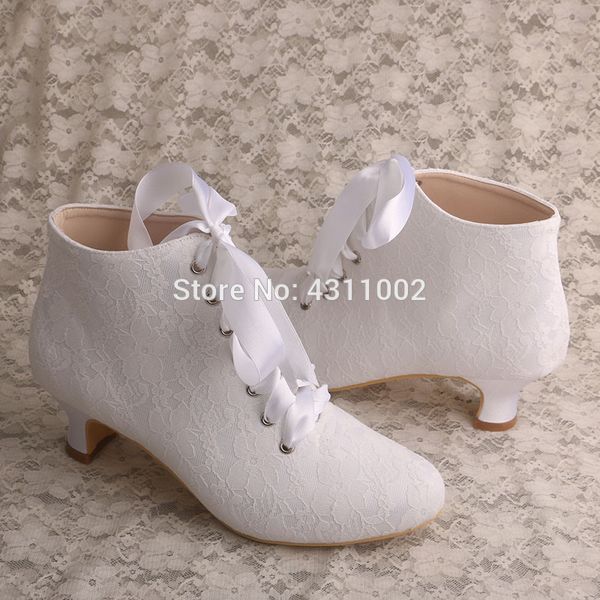 

ribbon tie women designer boots for wedding white lace chunky heel 108v, Black