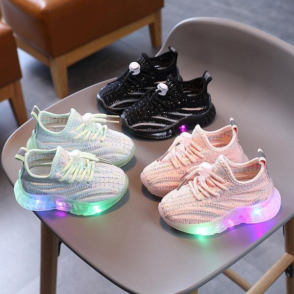 

led light up kids athletic outdoor shoes toddlers infant sneaker white antlia children sneakers boys girls running hh21-521, Black