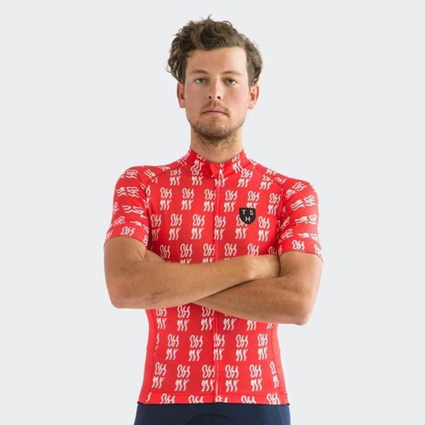

speed tsh pro cycling jersey men slim fit confetti cycle short sleeve bicycle shirt silicone slip bike wear racing jackets, Black;red