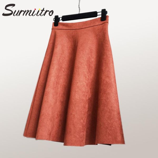 Gonne Surmiitro Gonna in velluto scamosciato Donna 2021 Autunno Inverno Midi Lunghezza al ginocchio Elegante Vita alta Donna coreana Pieghettato