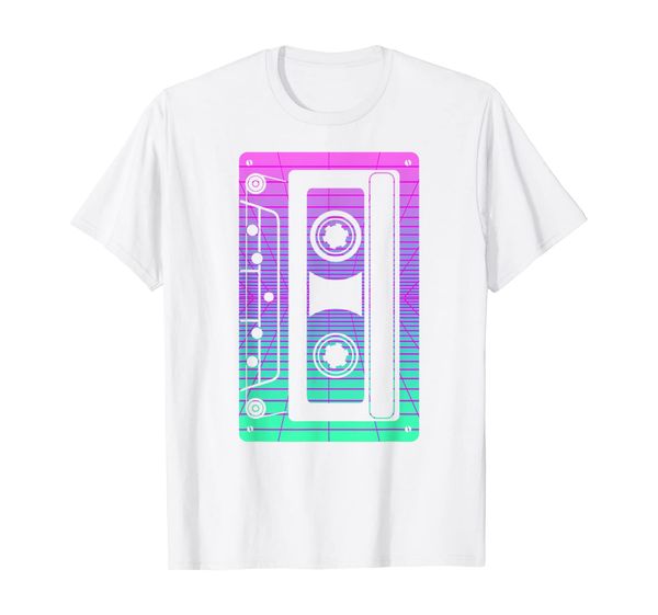 

cassette tape 80s 90s synthwave otaku aesthetic vaporwave t-shirt, White;black