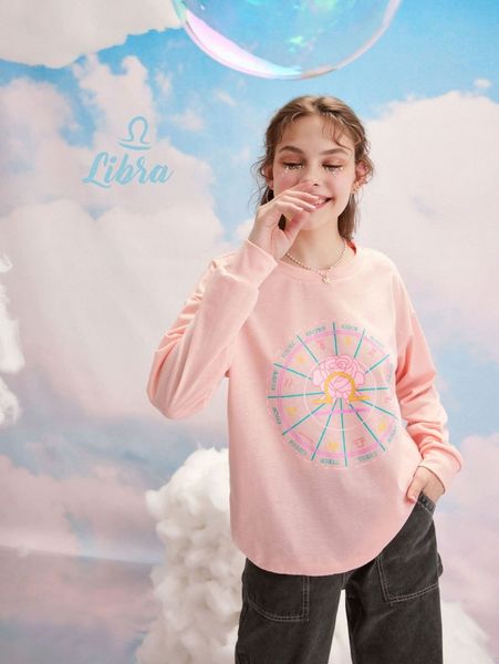 

romwe libra constellation graphic contrast collar sweatshirt y79q#, White;black