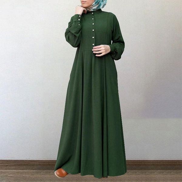 

casual dresses jysscude 2021 autumn big swing dress women's o-neck puff sleeve single breasted at placket and cuff cotton woven, Black;gray