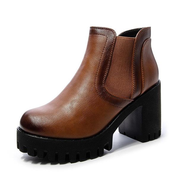 

boots 2021 fashion women high heels platform ankle black thick heel genuine leather