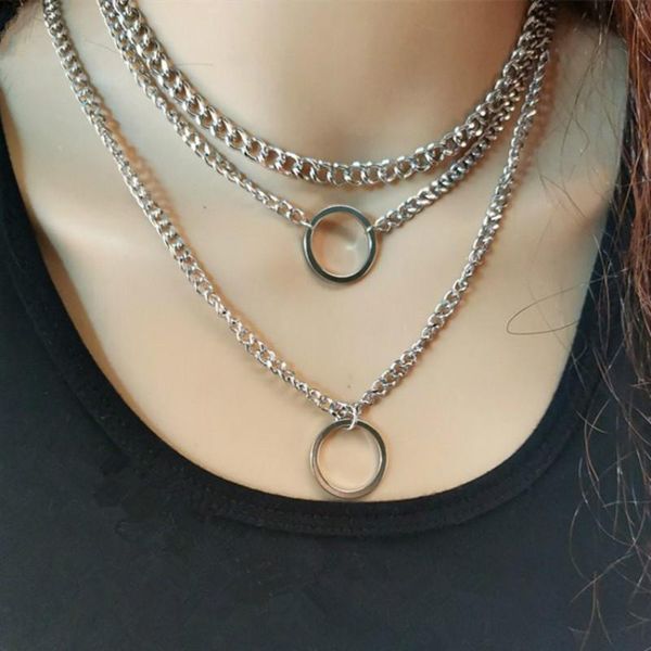 

classic chains necklaces exaggerated individuality geometric collar ring multi-layer chain simple clavicle choker charm jewelry, Silver