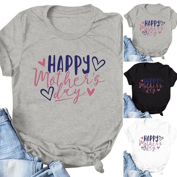 

women's t-shirt solid letter print t-shirts happy mother's day oversized casual loose short sleeve ropa mujer, White
