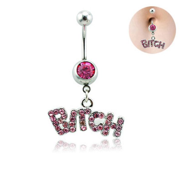 Edelstahl Rhinone Sexy BITCH Buchstabe Dangle Nabel Bauchnabelring Körperpiercing