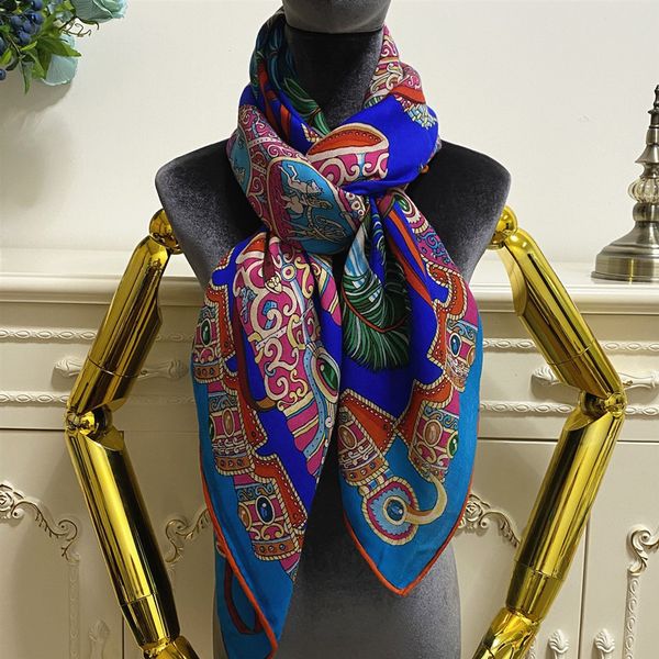 

women's square scarf shawl pashmina good quality 35% silk 65% cashmere material blue print pattern size 130cm -130cm, Blue;gray
